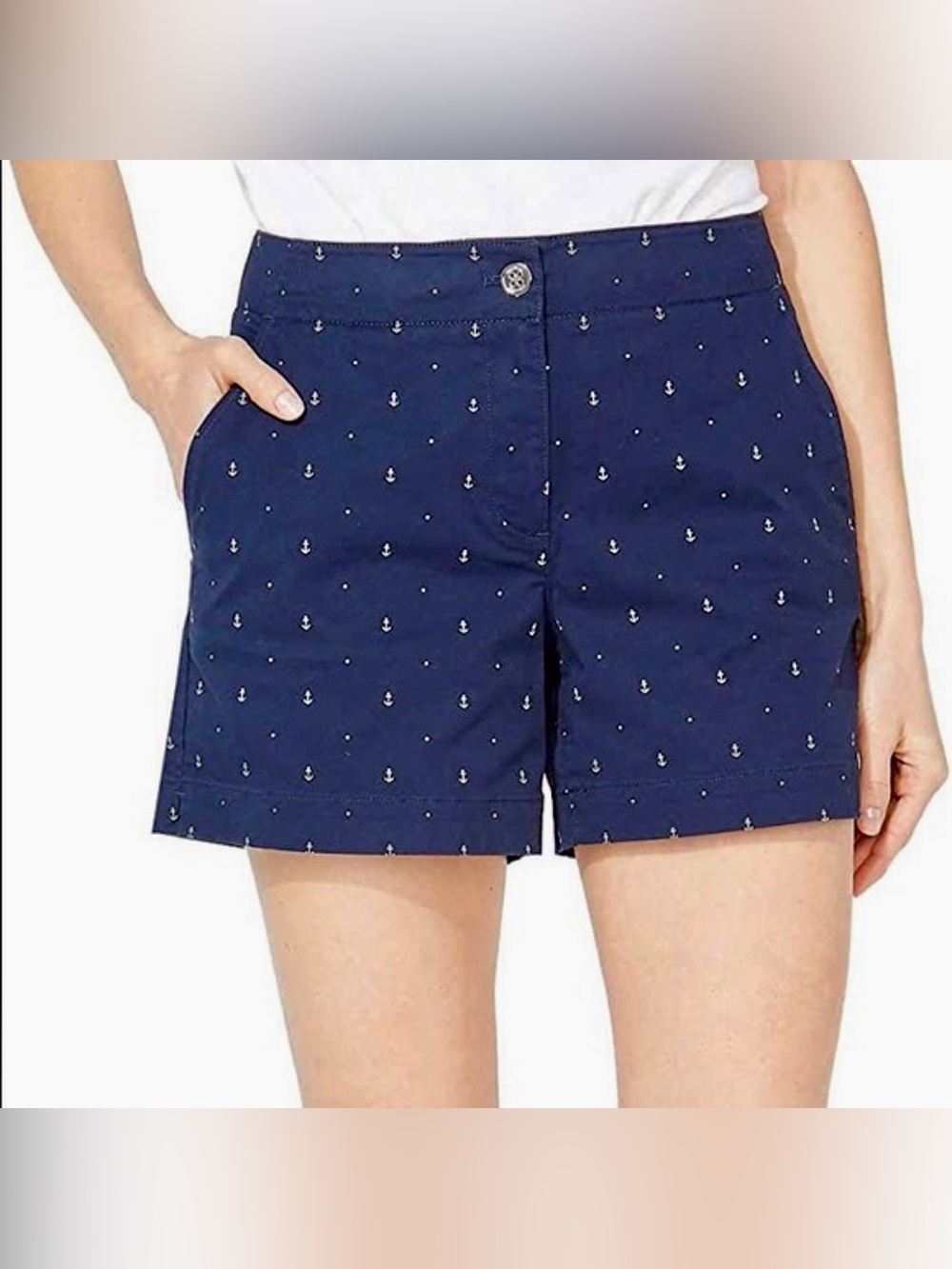Nautica Cotton Stretch Anchor Print Shorts Navy Size 12